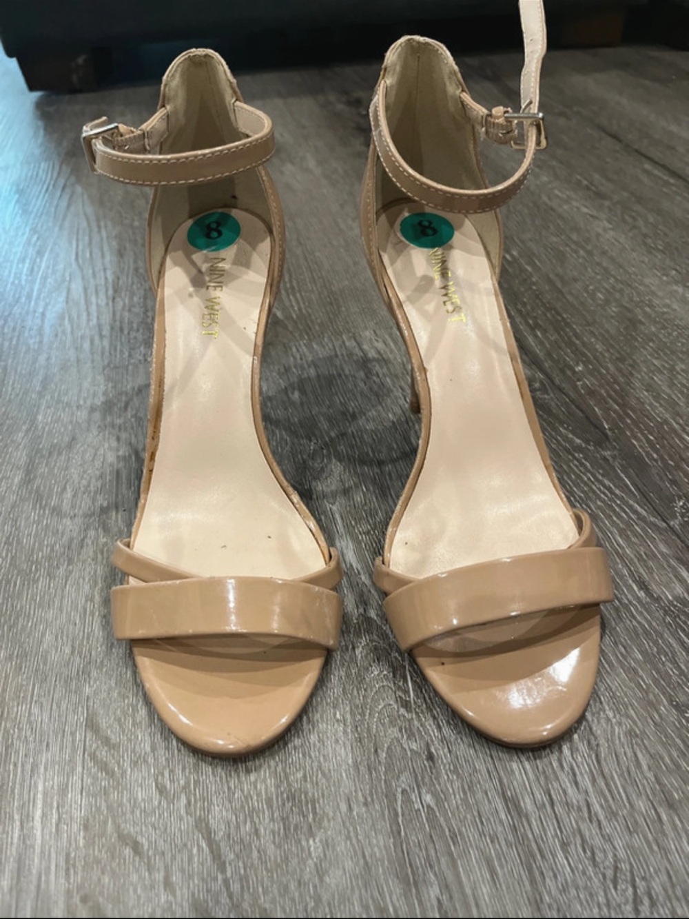 Nine West Patent Nude Ankle-Strap Heels